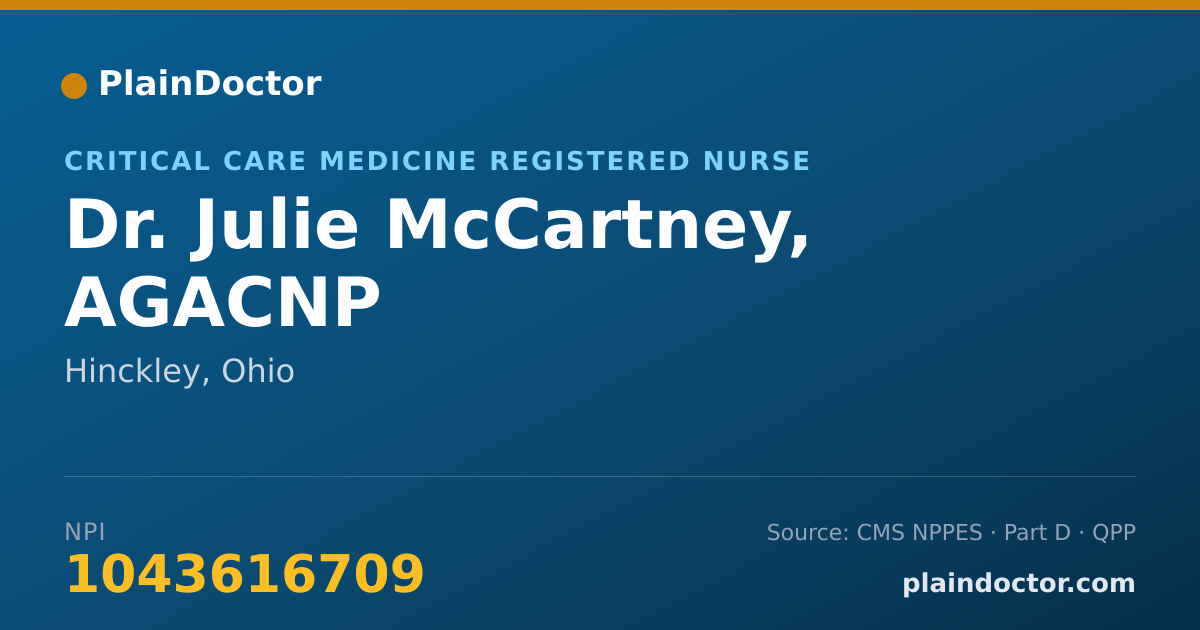 Shareable card for Julie McCartney, AGACNP - Critical Care Medicine Registered Nurse, Hinckley, OH