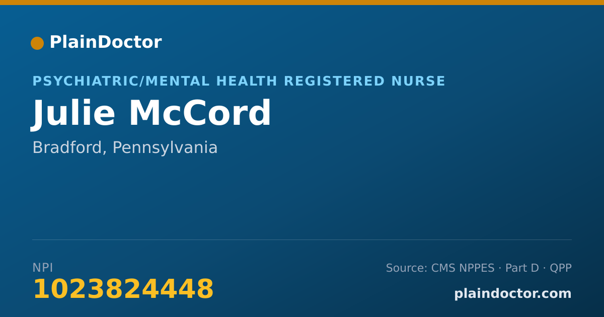 Shareable card for Julie McCord - Psychiatric/Mental Health Registered Nurse, Bradford, PA