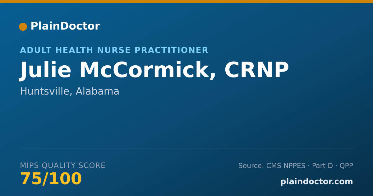 Shareable card for Julie McCormick, CRNP - Adult Health Nurse Practitioner, Huntsville, AL