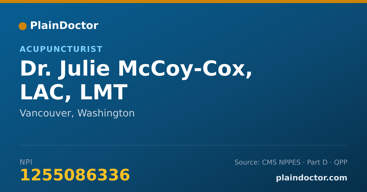 Shareable card for Julie McCoy-Cox, LAC, LMT - Acupuncturist, Vancouver, WA