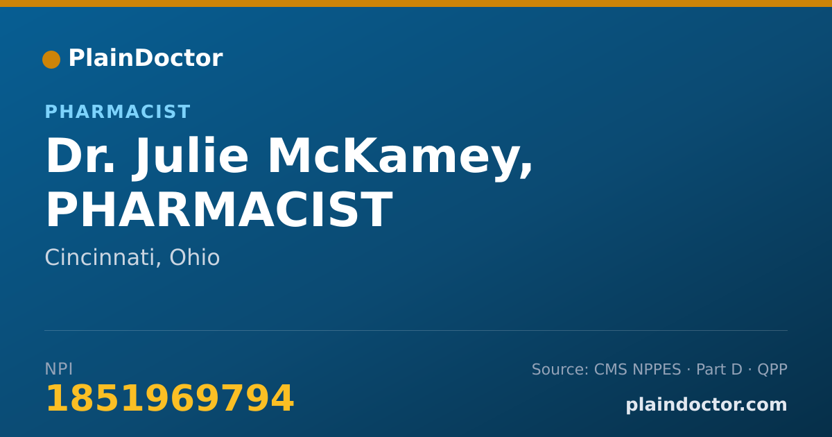 Shareable card for Julie McKamey, PHARMACIST - Pharmacist, Cincinnati, OH