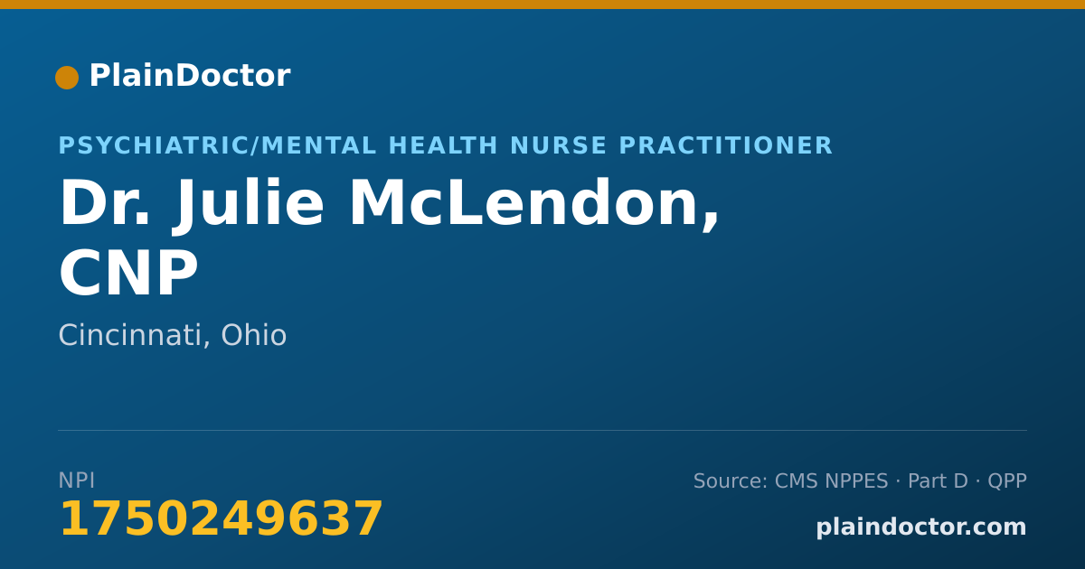 Shareable card for Julie McLendon, CNP - Psychiatric/Mental Health Nurse Practitioner, Cincinnati, OH