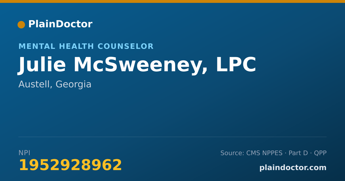 Shareable card for Julie McSweeney, LPC - Mental Health Counselor, Austell, GA