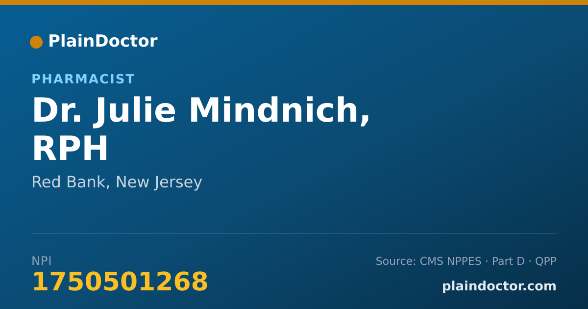 Shareable card for Julie Mindnich, RPH - Pharmacist, Red Bank, NJ