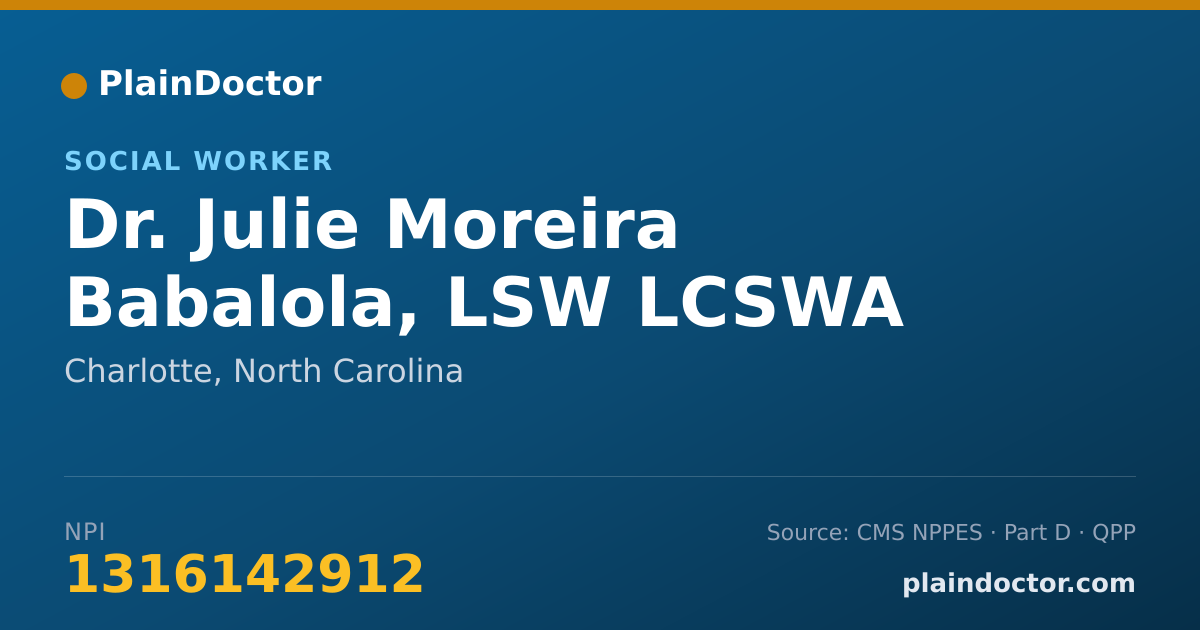 Shareable card for Julie Moreira Babalola, LSW LCSWA - Social Worker, Charlotte, NC
