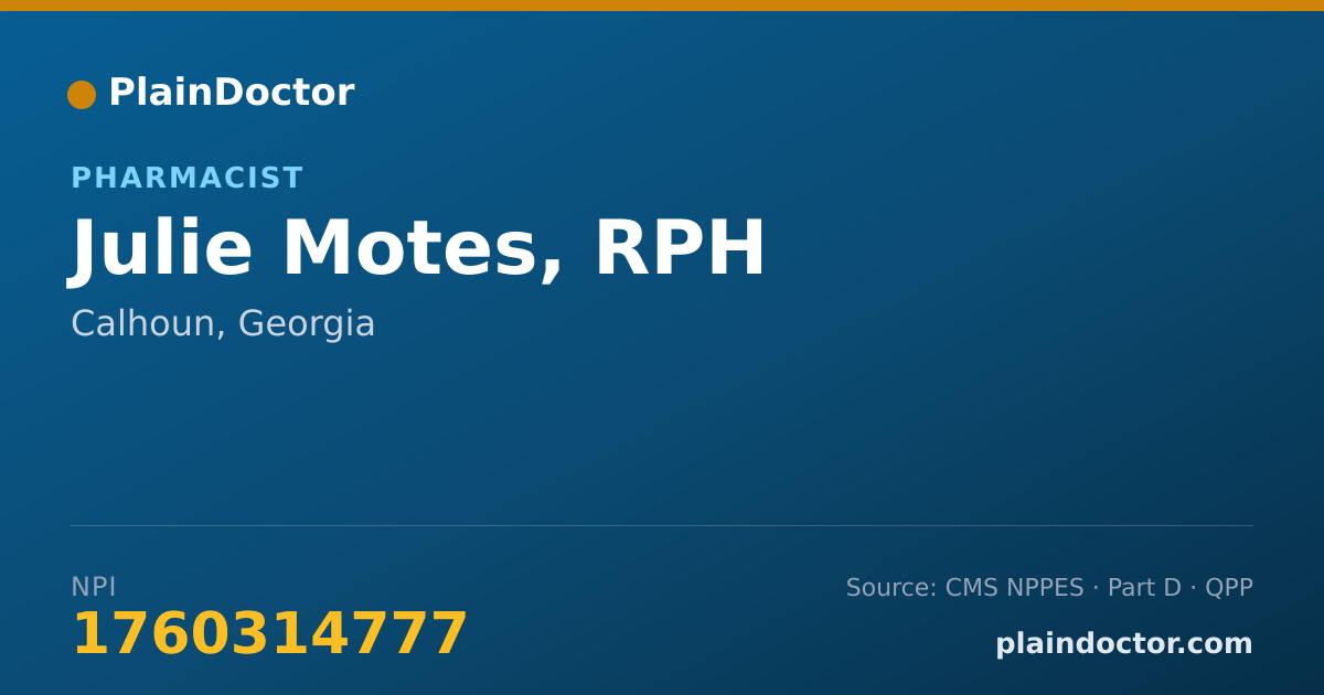 Shareable card for Julie Motes, RPH - Pharmacist, Calhoun, GA