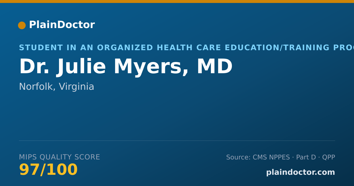 Shareable card for Julie Myers, MD - Student in an Organized Health Care Education/Training Program, Norfolk, VA