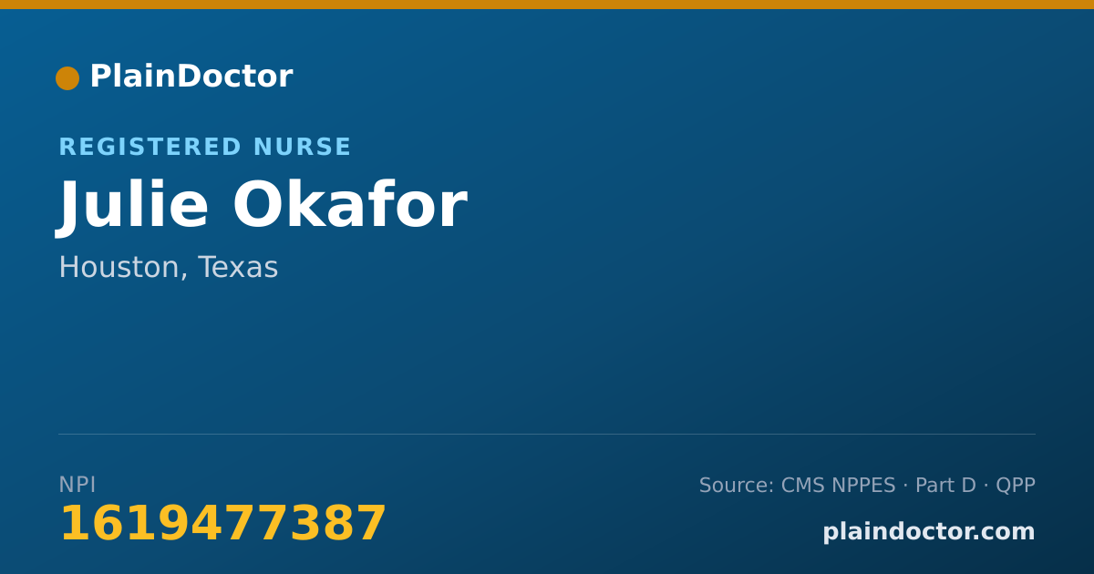 Shareable card for Julie Okafor - Registered Nurse, Houston, TX