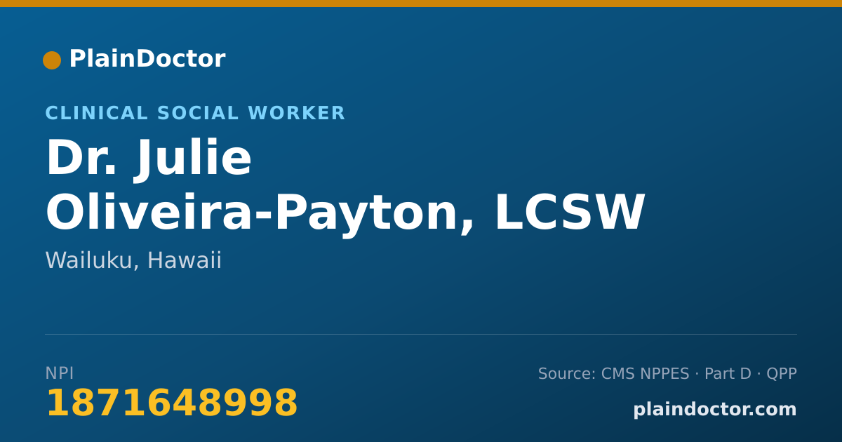 Shareable card for Julie Oliveira-Payton, LCSW - Clinical Social Worker, Wailuku, HI