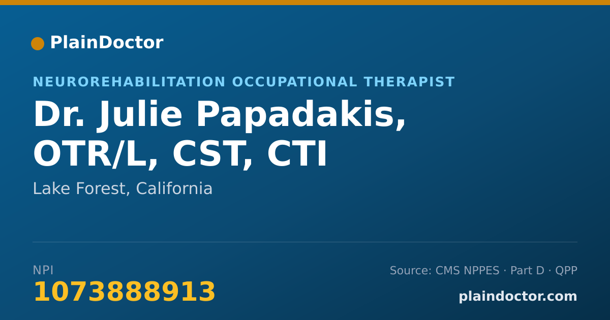 Shareable card for Julie Papadakis, OTR/L, CST, CTI - Neurorehabilitation Occupational Therapist, Lake Forest, CA