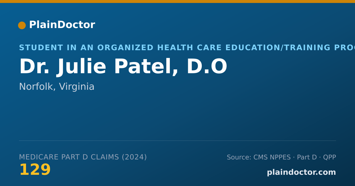 Shareable card for Julie Patel, D.O - Student in an Organized Health Care Education/Training Program, Norfolk, VA