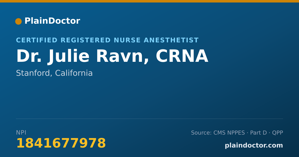 Shareable card for Julie Ravn, CRNA - Certified Registered Nurse Anesthetist, Stanford, CA