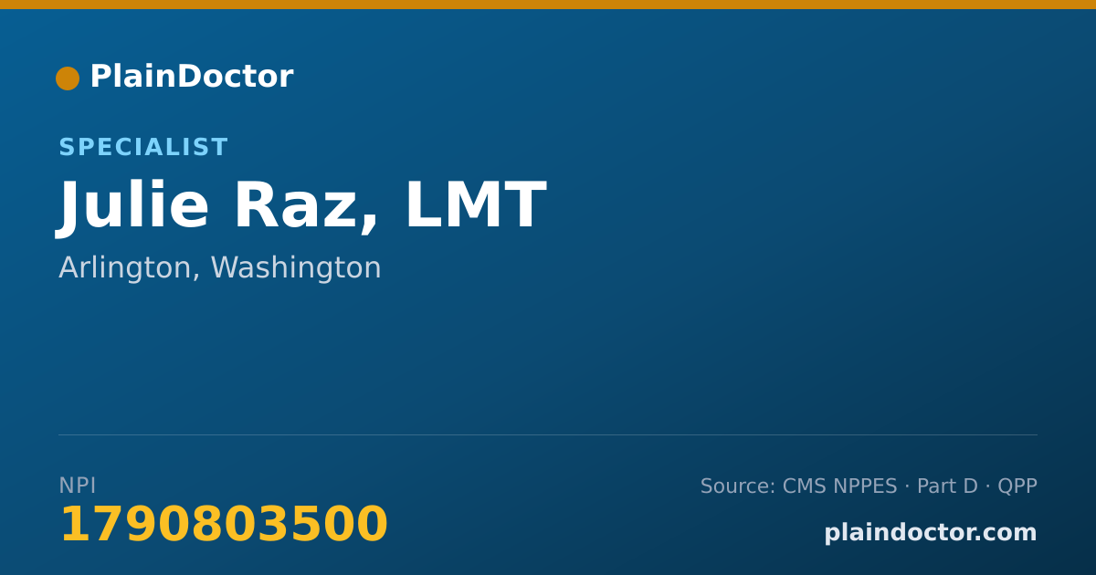 Shareable card for Julie Raz, LMT - Specialist, Arlington, WA