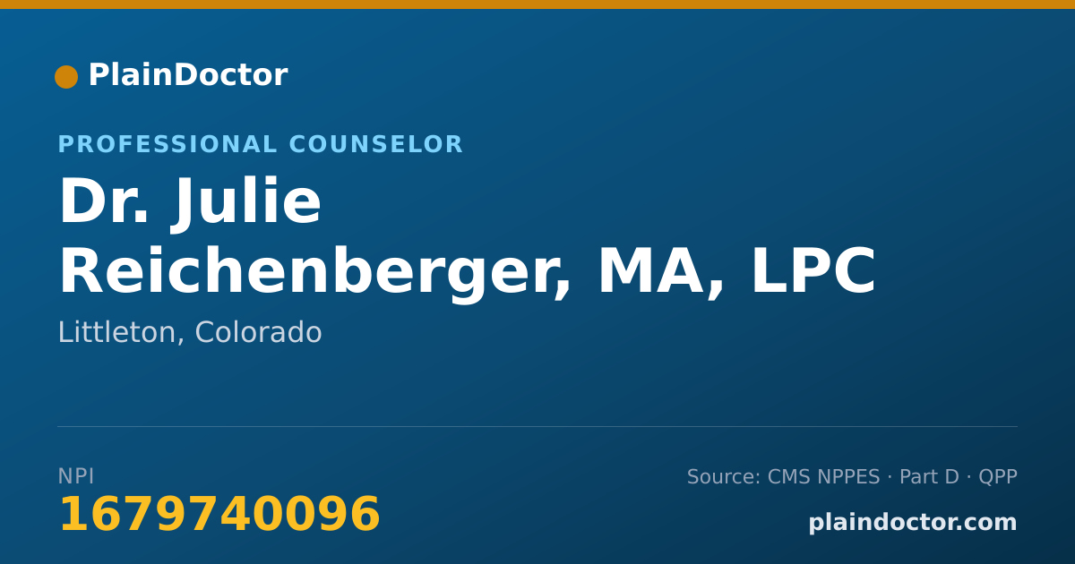 Shareable card for Julie Reichenberger, MA, LPC - Professional Counselor, Littleton, CO