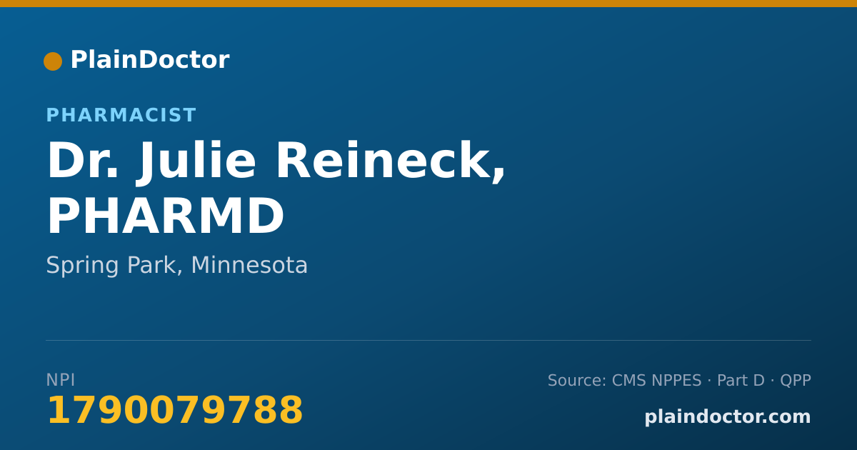 Shareable card for Julie Reineck, PHARMD - Pharmacist, Spring Park, MN
