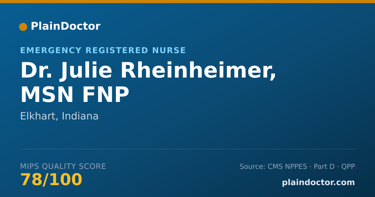 Shareable card for Julie Rheinheimer, MSN FNP - Emergency Registered Nurse, Elkhart, IN
