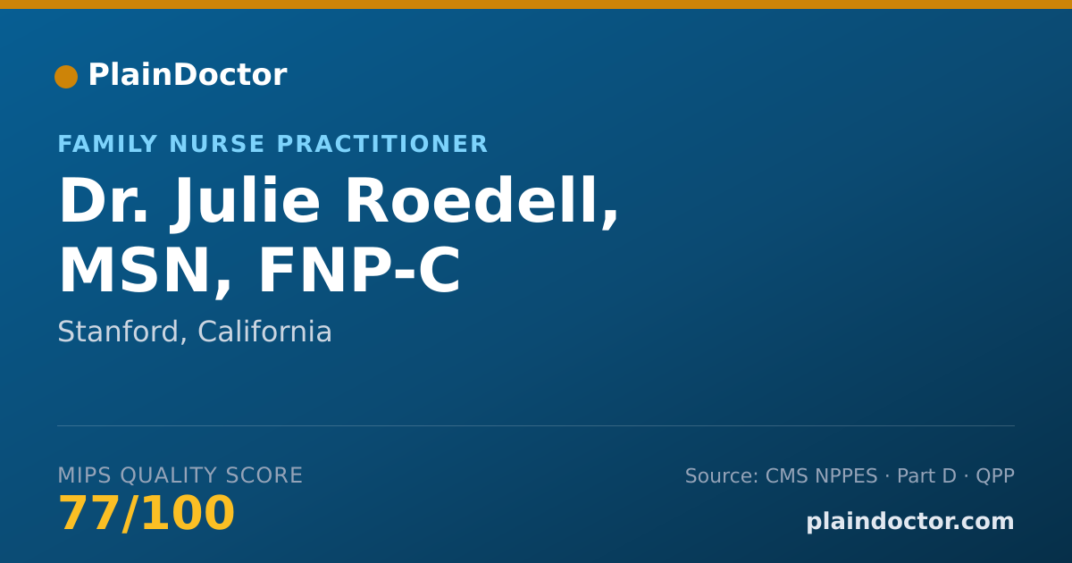 Shareable card for Julie Roedell, MSN, FNP-C - Family Nurse Practitioner, Stanford, CA