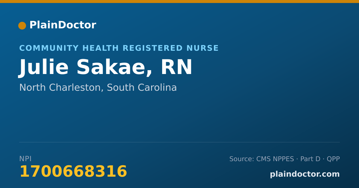 Shareable card for Julie Sakae, RN - Community Health Registered Nurse, North Charleston, SC