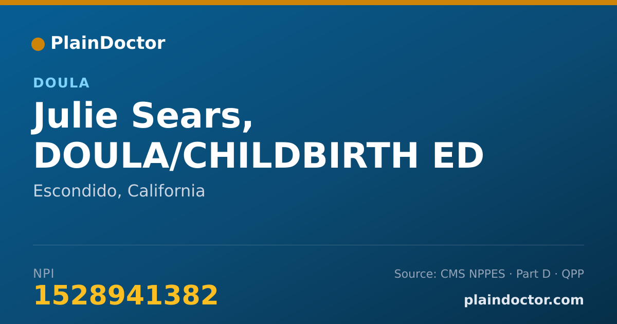 Shareable card for Julie Sears, DOULA/CHILDBIRTH ED - Doula, Escondido, CA