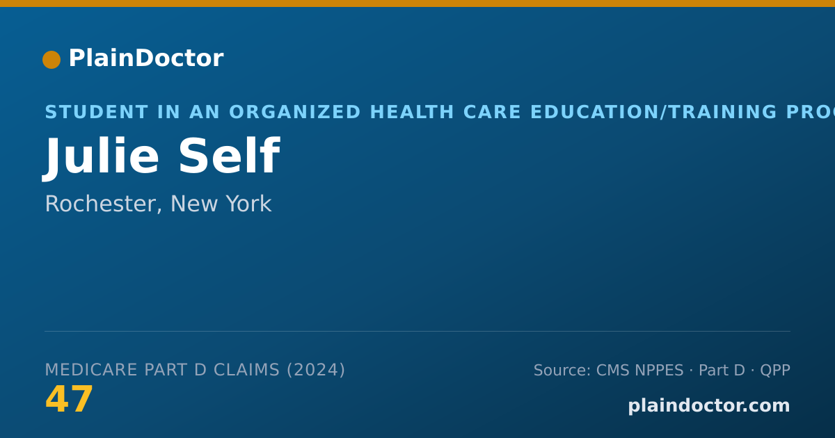 Shareable card for Julie Self - Student in an Organized Health Care Education/Training Program, Rochester, NY