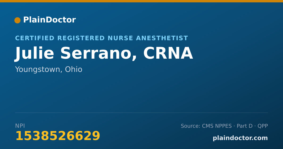 Shareable card for Julie Serrano, CRNA - Certified Registered Nurse Anesthetist, Youngstown, OH