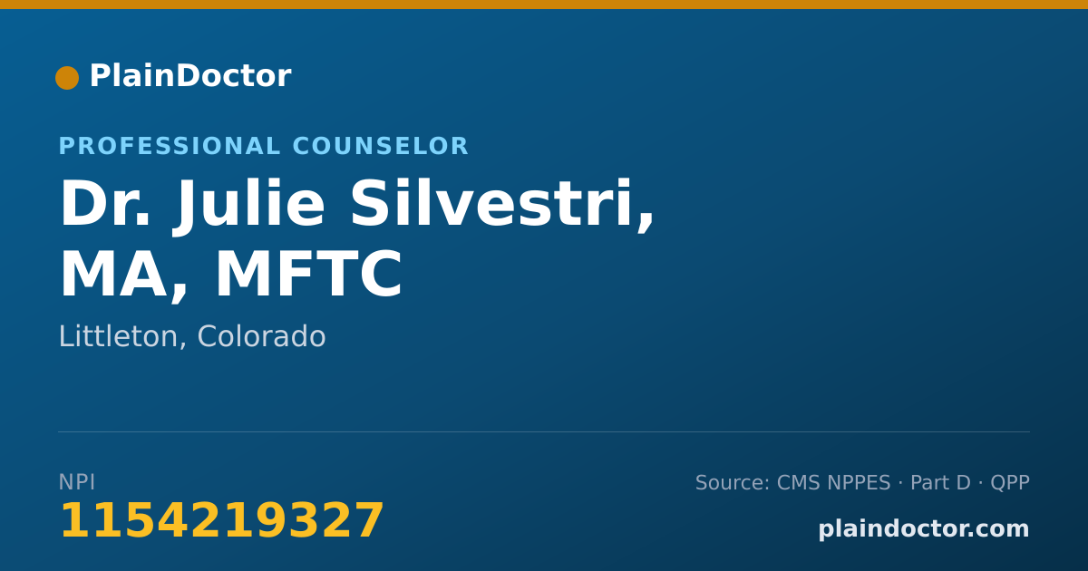 Shareable card for Julie Silvestri, MA, MFTC - Professional Counselor, Littleton, CO