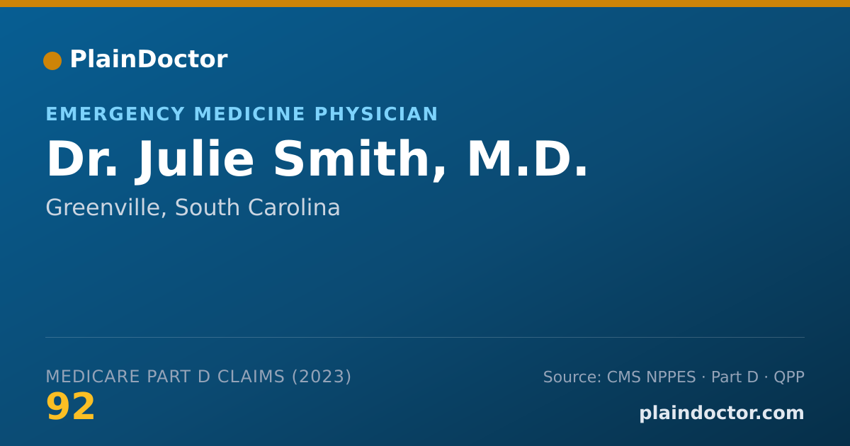 Shareable card for Julie Smith, M.D. - Emergency Medicine Physician, Greenville, SC