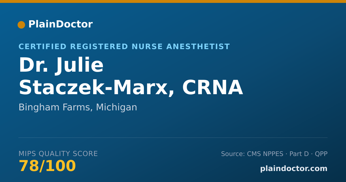 Shareable card for Julie Staczek-Marx, CRNA - Certified Registered Nurse Anesthetist, Bingham Farms, MI