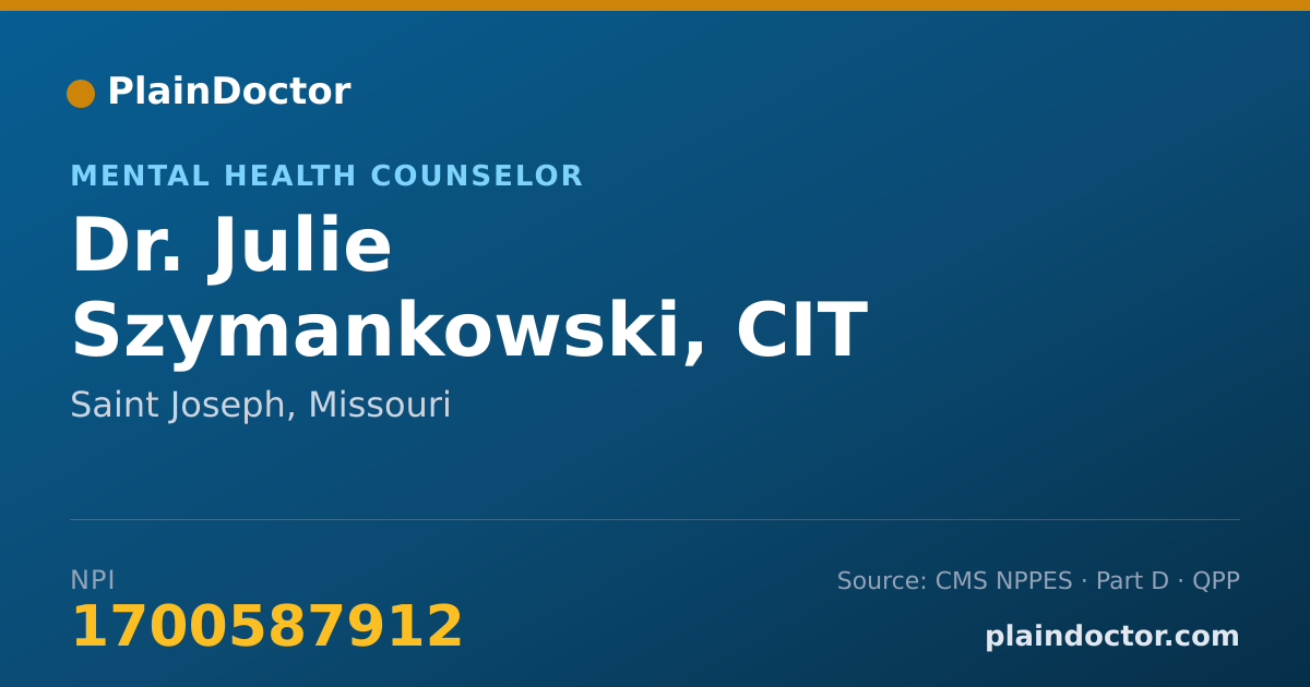 Shareable card for Julie Szymankowski, CIT - Mental Health Counselor, Saint Joseph, MO