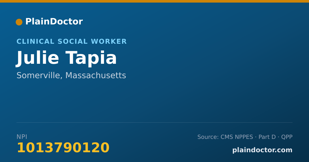 Shareable card for Julie Tapia - Clinical Social Worker, Somerville, MA