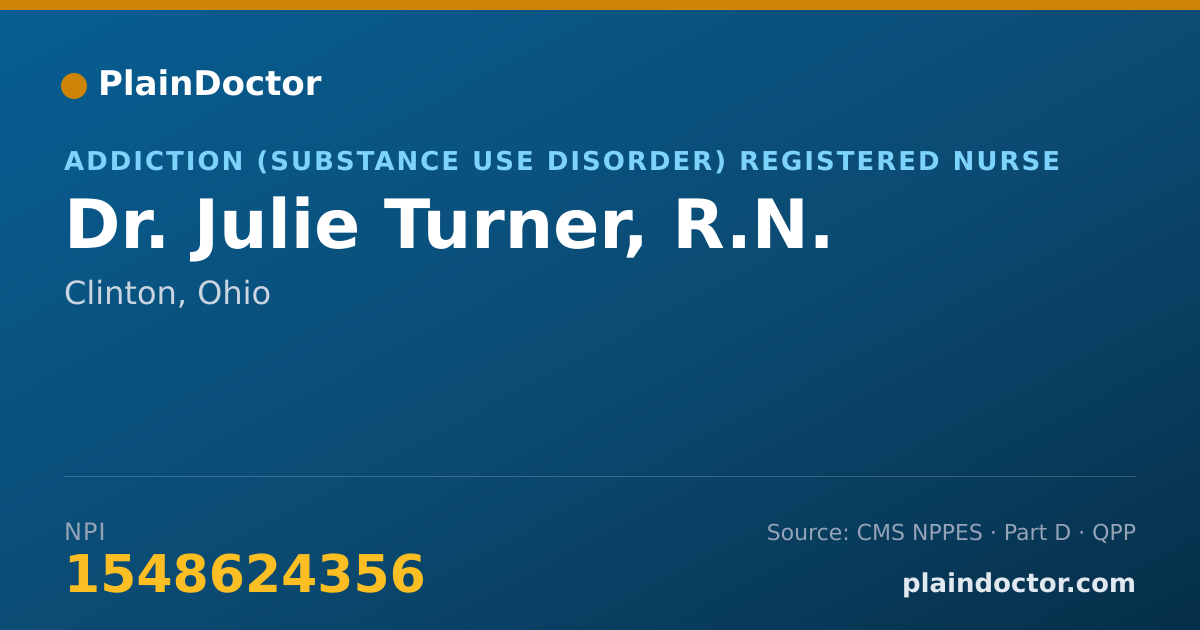 Shareable card for Julie Turner, R.N. - Addiction (Substance Use Disorder) Registered Nurse, Clinton, OH