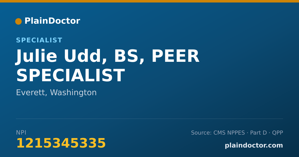 Shareable card for Julie Udd, BS, PEER SPECIALIST - Specialist, Everett, WA