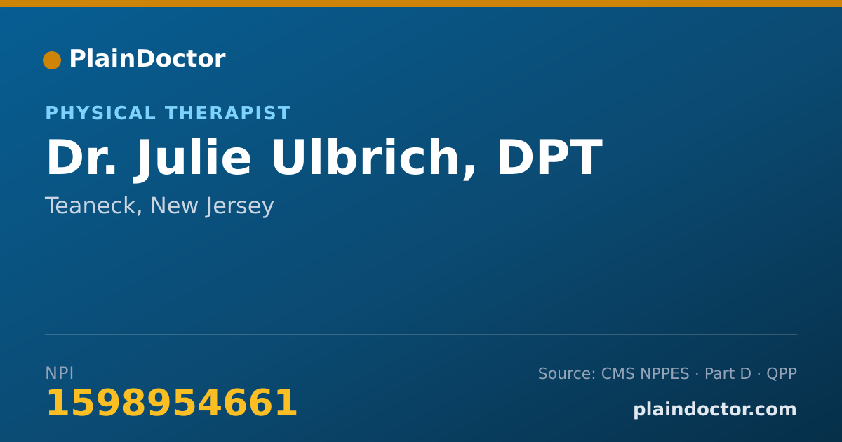 Shareable card for Julie Ulbrich, DPT - Physical Therapist, Teaneck, NJ