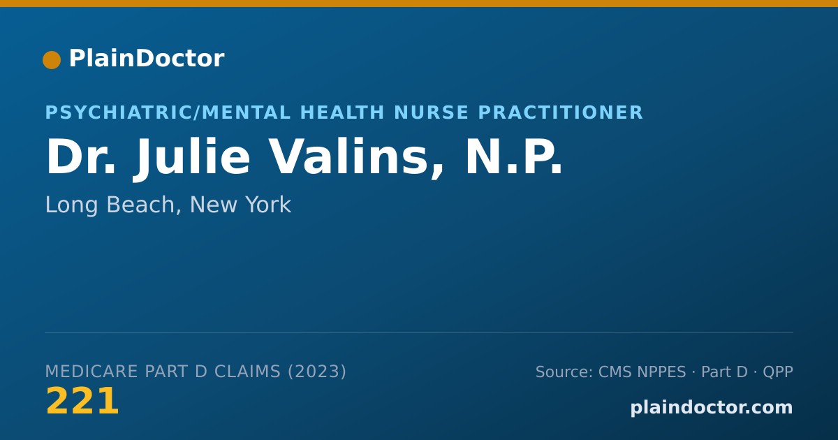Shareable card for Julie Valins, N.P. - Psychiatric/Mental Health Nurse Practitioner, Long Beach, NY