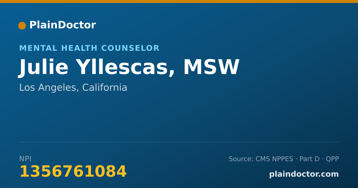 Shareable card for Julie Yllescas, MSW - Mental Health Counselor, Los Angeles, CA