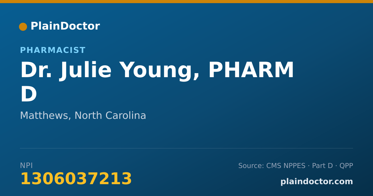 Shareable card for Julie Young, PHARM D - Pharmacist, Matthews, NC