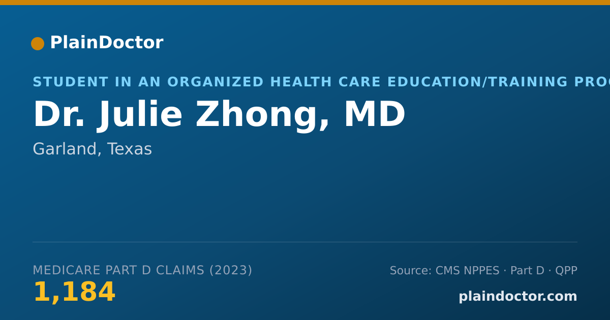 Shareable card for Julie Zhong, MD - Student in an Organized Health Care Education/Training Program, Garland, TX