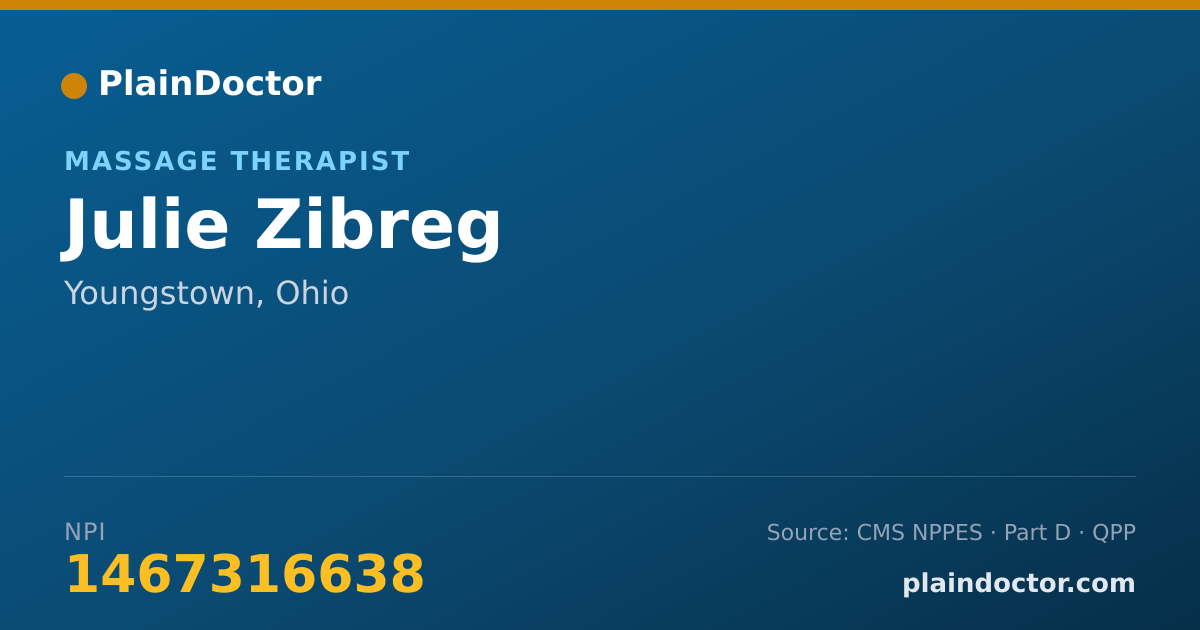 Shareable card for Julie Zibreg - Massage Therapist, Youngstown, OH