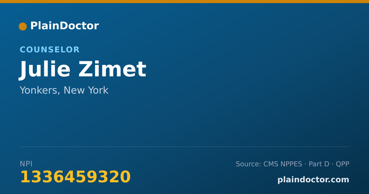 Shareable card for Julie Zimet - Counselor, Yonkers, NY