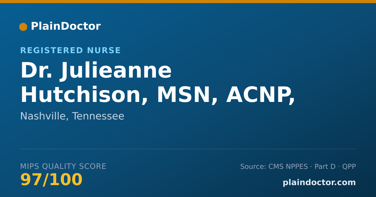 Shareable card for Julieanne Hutchison, MSN, ACNP, RN - Registered Nurse, Nashville, TN