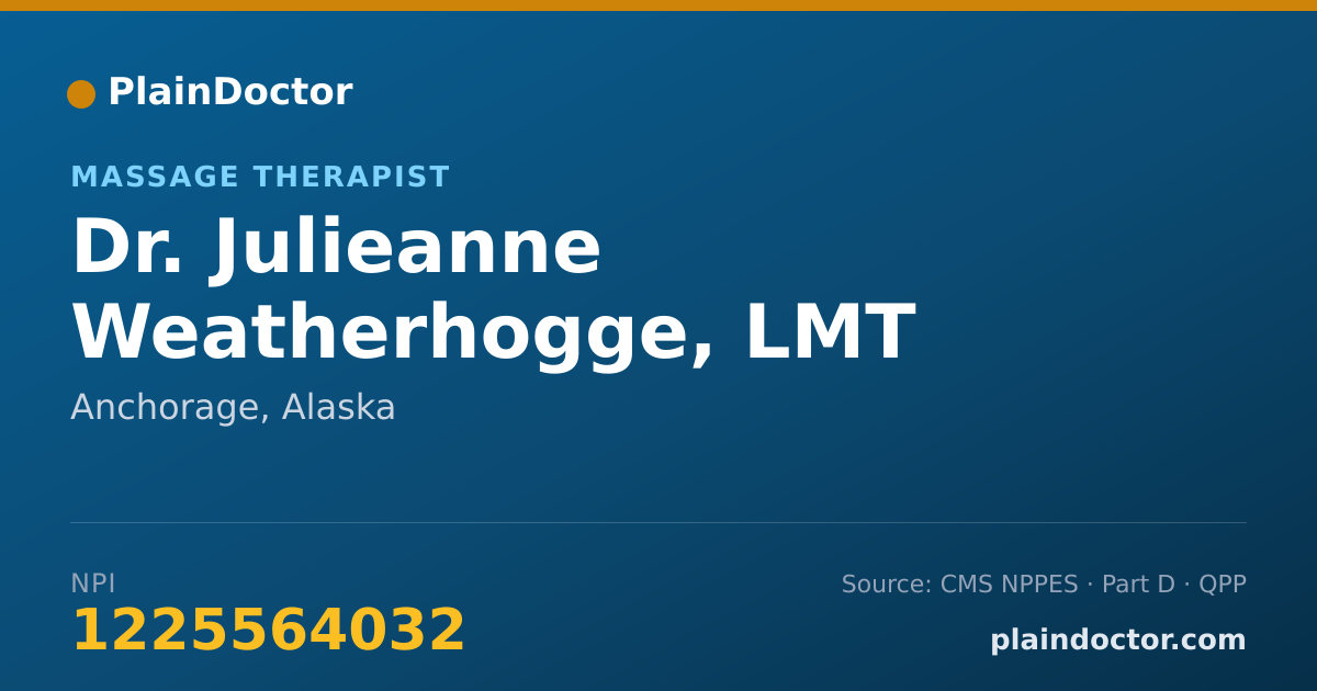 Shareable card for Julieanne Weatherhogge, LMT - Massage Therapist, Anchorage, AK