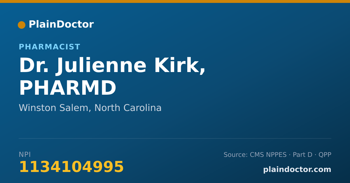 Shareable card for Julienne Kirk, PHARMD - Pharmacist, Winston Salem, NC