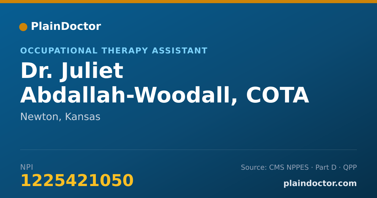Shareable card for Juliet Abdallah-Woodall, COTA - Occupational Therapy Assistant, Newton, KS