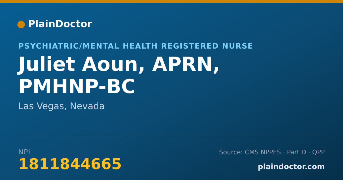 Shareable card for Juliet Aoun, APRN, PMHNP-BC - Psychiatric/Mental Health Registered Nurse, Las Vegas, NV