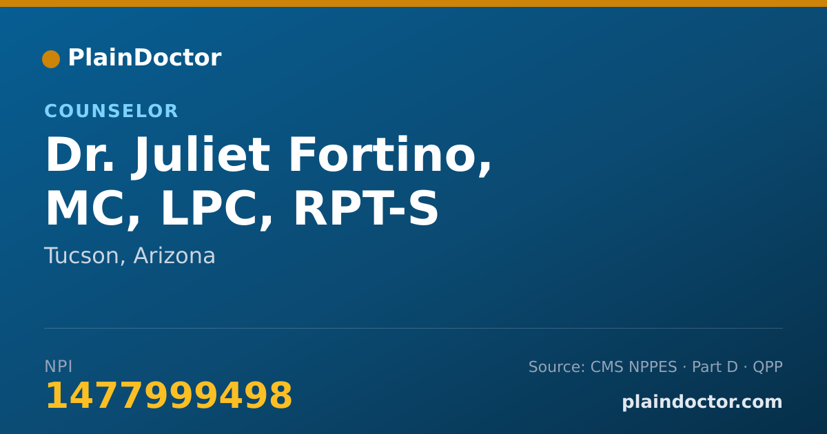 Shareable card for Juliet Fortino, MC, LPC, RPT-S - Counselor, Tucson, AZ