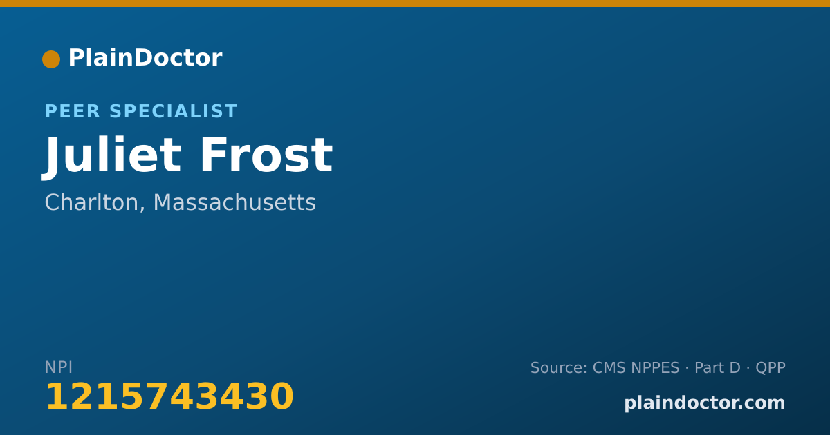 Shareable card for Juliet Frost - Peer Specialist, Charlton, MA