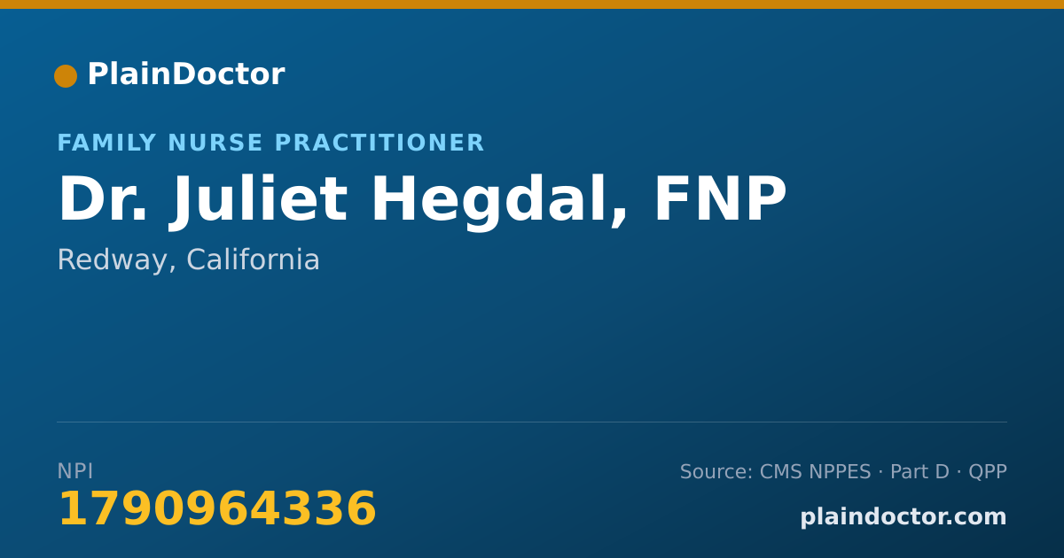 Shareable card for Juliet Hegdal, FNP - Family Nurse Practitioner, Redway, CA