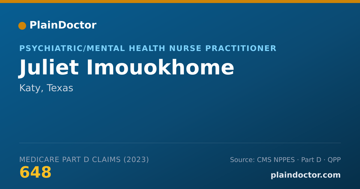 Shareable card for Juliet Imouokhome - Psychiatric/Mental Health Nurse Practitioner, Katy, TX