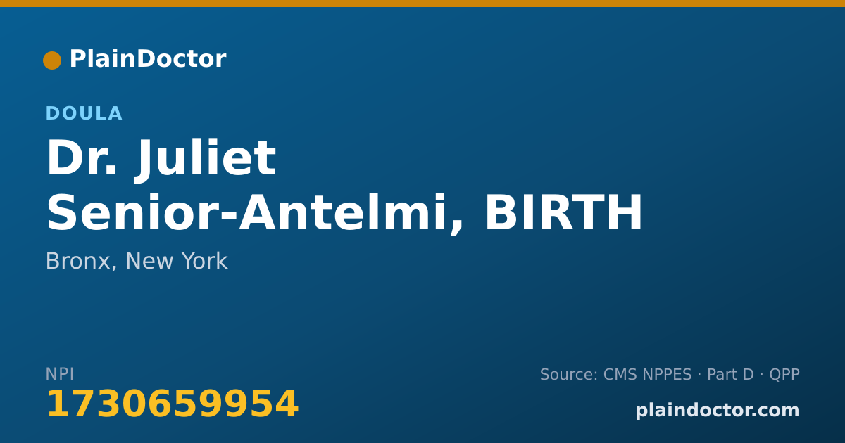 Shareable card for Juliet Senior-Antelmi, BIRTH DOULA (CD-DONA - Doula, Bronx, NY