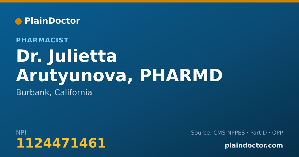 Shareable card for Julietta Arutyunova, PHARMD - Pharmacist, Burbank, CA